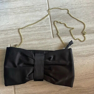 H&M Black Bow Evening Crossbody Purse Gold Chain Cocktail Party Guest Bag O/S